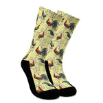 Rooster And Flower Pattern Print Crew Socks