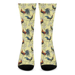 Rooster And Flower Pattern Print Crew Socks