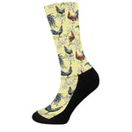 Rooster And Flower Pattern Print Crew Socks