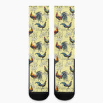 Rooster And Flower Pattern Print Crew Socks