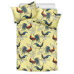Rooster And Flower Pattern Print Duvet Cover Bedding Set