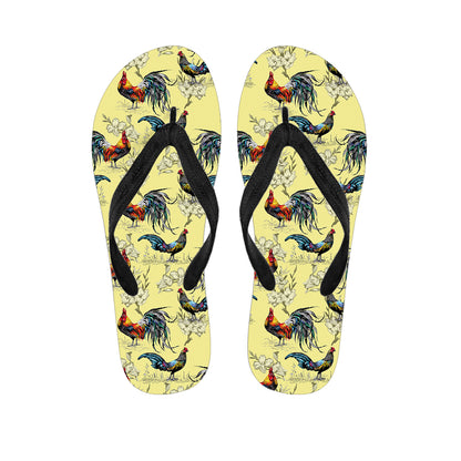 Rooster And Flower Pattern Print Flip Flops