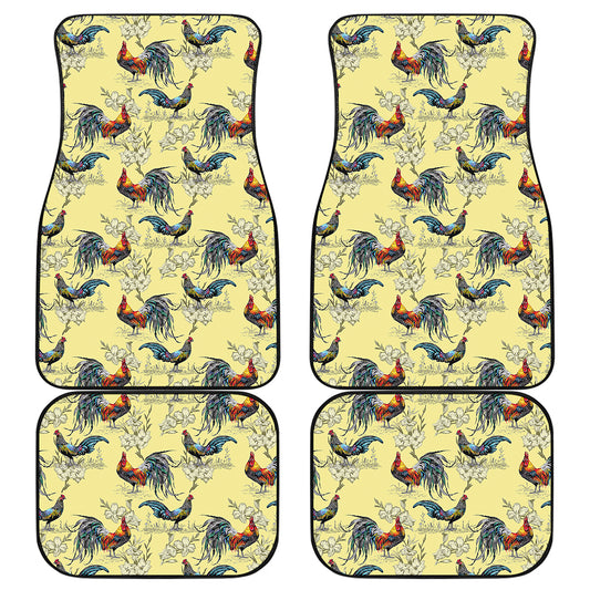 Rooster And Flower Pattern Print Front and Back Car Floor Mats