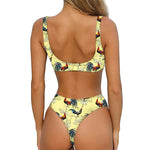 Rooster And Flower Pattern Print Front Bow Tie Bikini