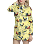 Rooster And Flower Pattern Print Hoodie Dress