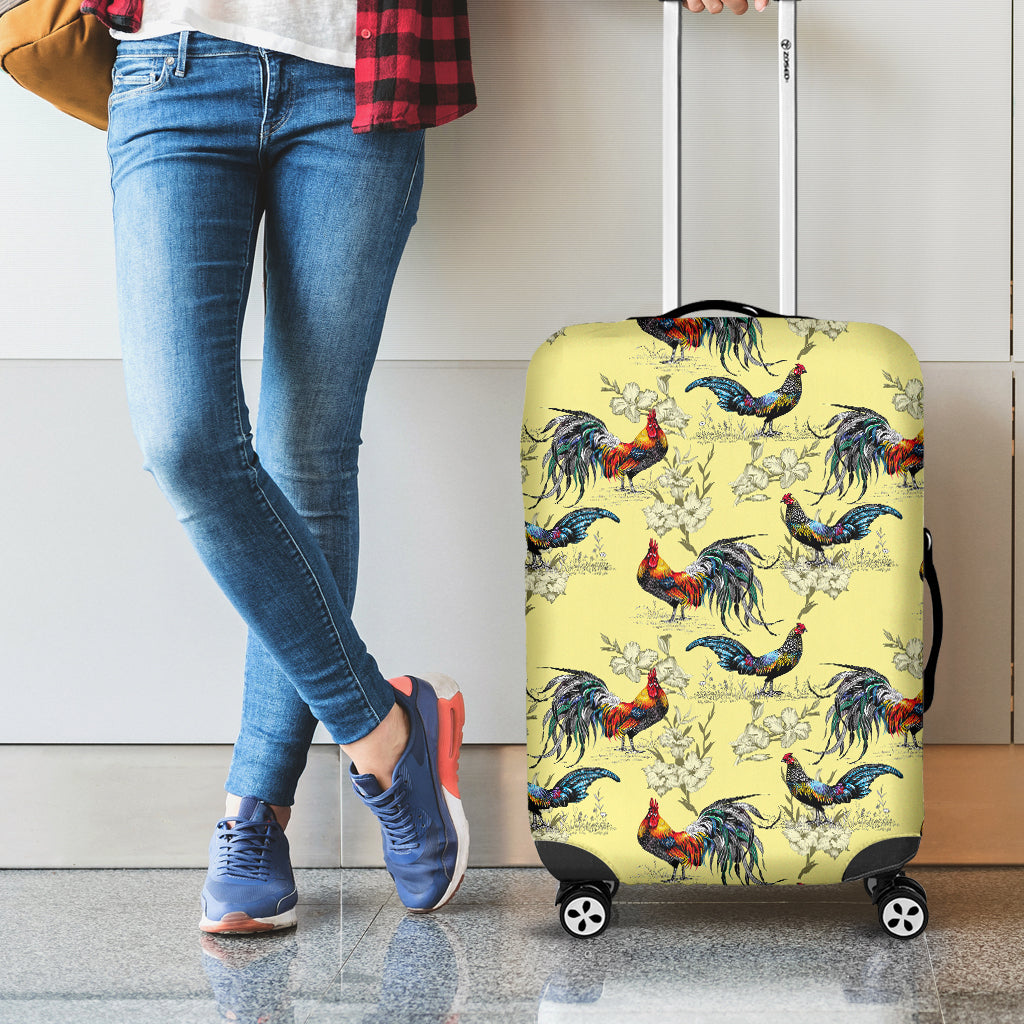 Rooster And Flower Pattern Print Luggage Cover