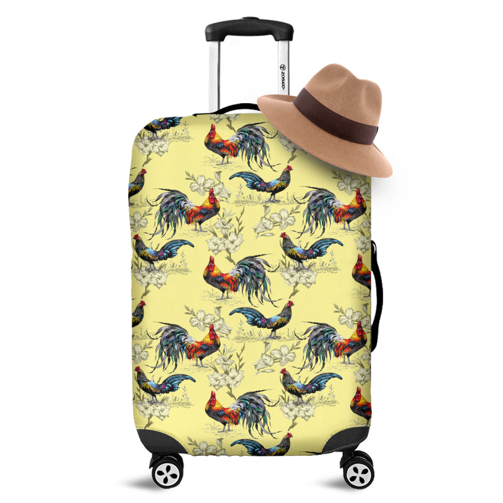 Rooster And Flower Pattern Print Luggage Cover