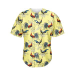 Rooster And Flower Pattern Print Men's Baseball Jersey