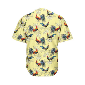 Rooster And Flower Pattern Print Men's Baseball Jersey