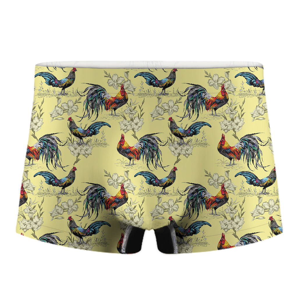 Rooster And Flower Pattern Print Men's Boxer Briefs