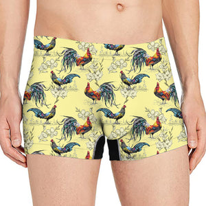 Rooster And Flower Pattern Print Men's Boxer Briefs