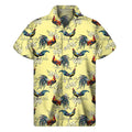 Rooster And Flower Pattern Print Men's Short Sleeve Shirt