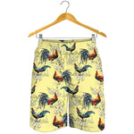 Rooster And Flower Pattern Print Men's Shorts