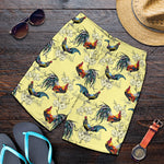 Rooster And Flower Pattern Print Men's Shorts