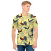 Rooster And Flower Pattern Print Men's T-Shirt