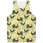 Rooster And Flower Pattern Print Men's Tank Top