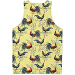 Rooster And Flower Pattern Print Men's Tank Top