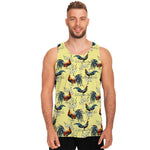 Rooster And Flower Pattern Print Men's Tank Top