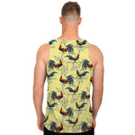 Rooster And Flower Pattern Print Men's Tank Top