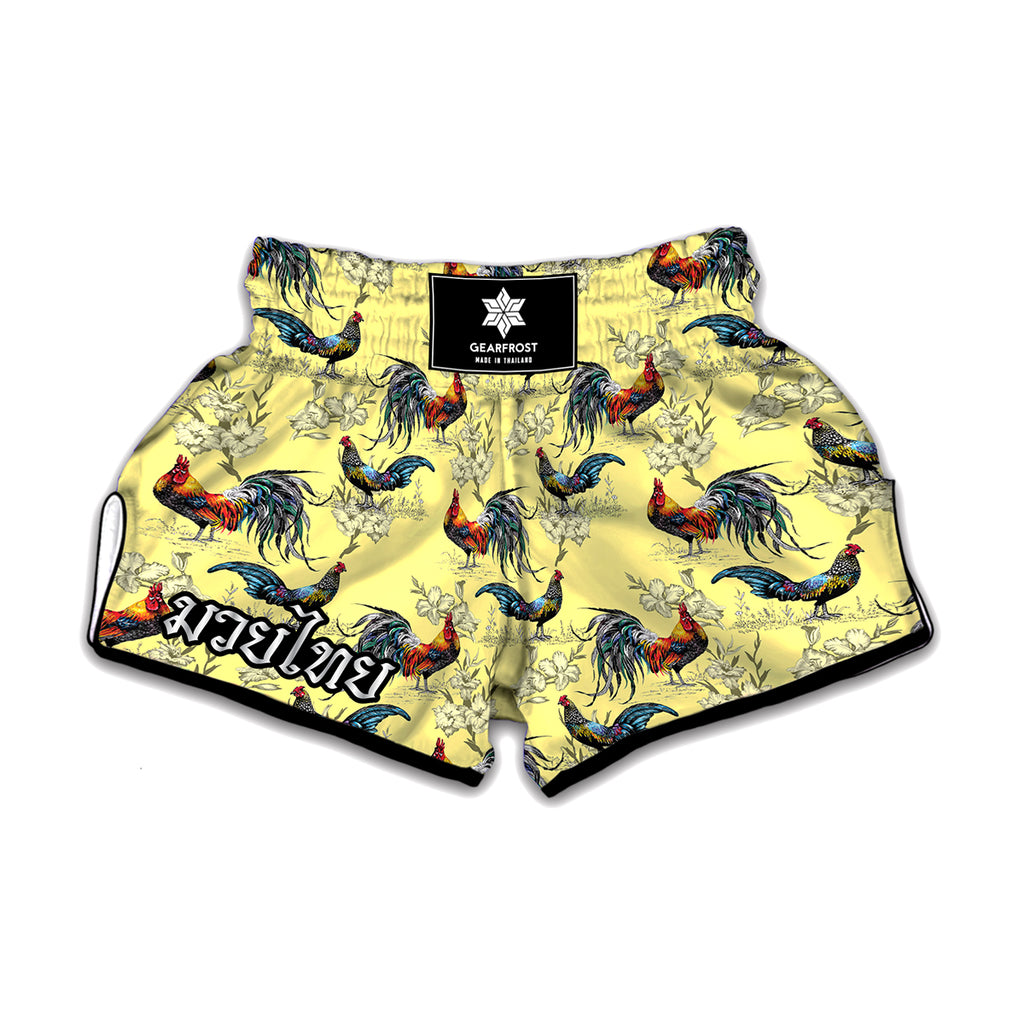 Rooster And Flower Pattern Print Muay Thai Boxing Shorts