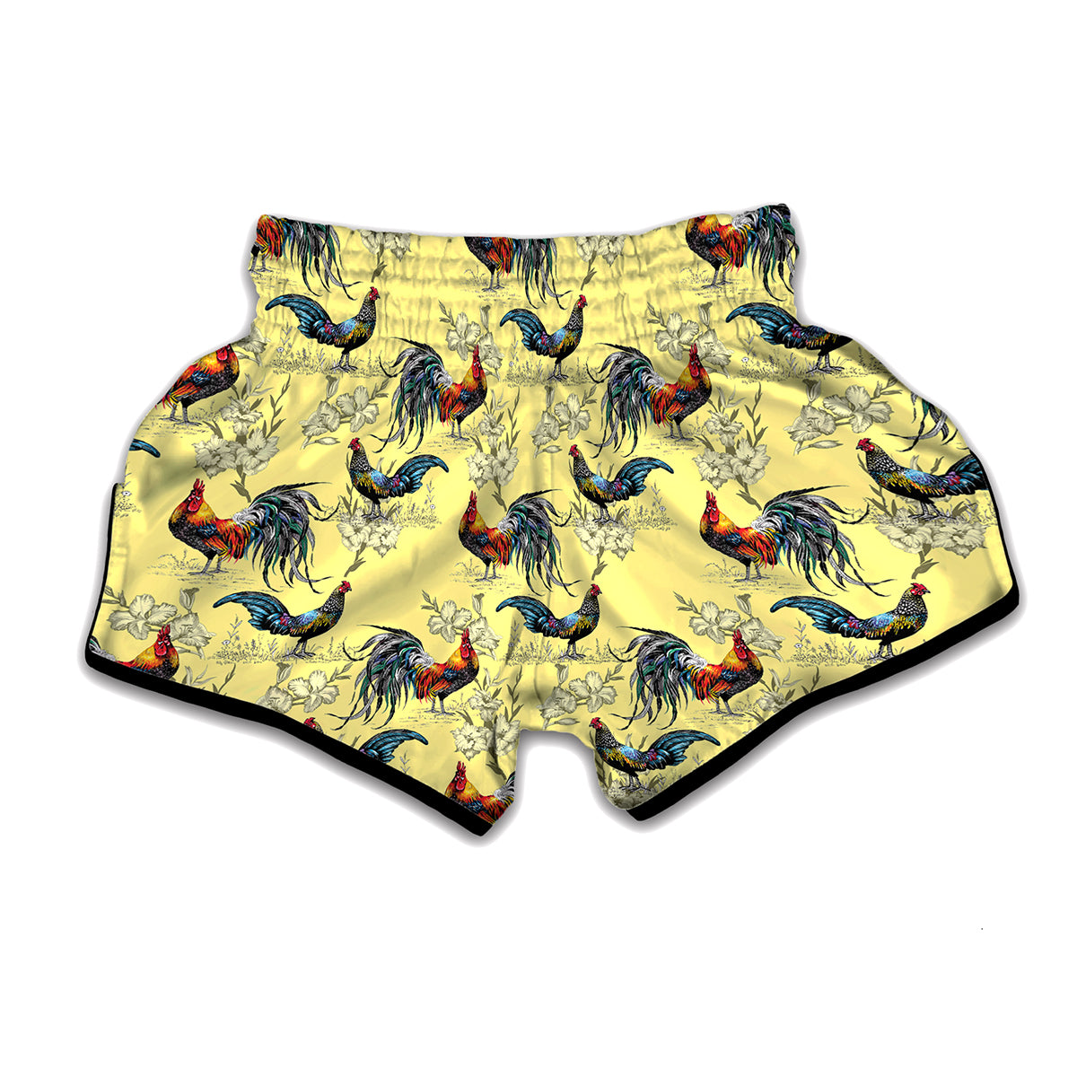 Rooster And Flower Pattern Print Muay Thai Boxing Shorts