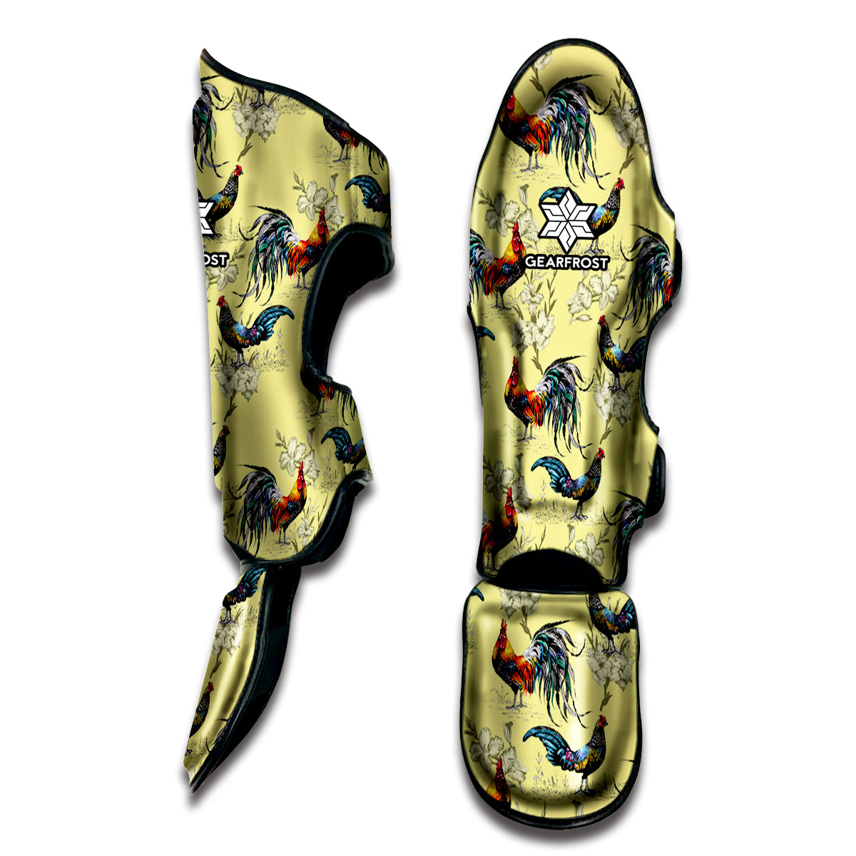 Rooster And Flower Pattern Print Muay Thai Shin Guard