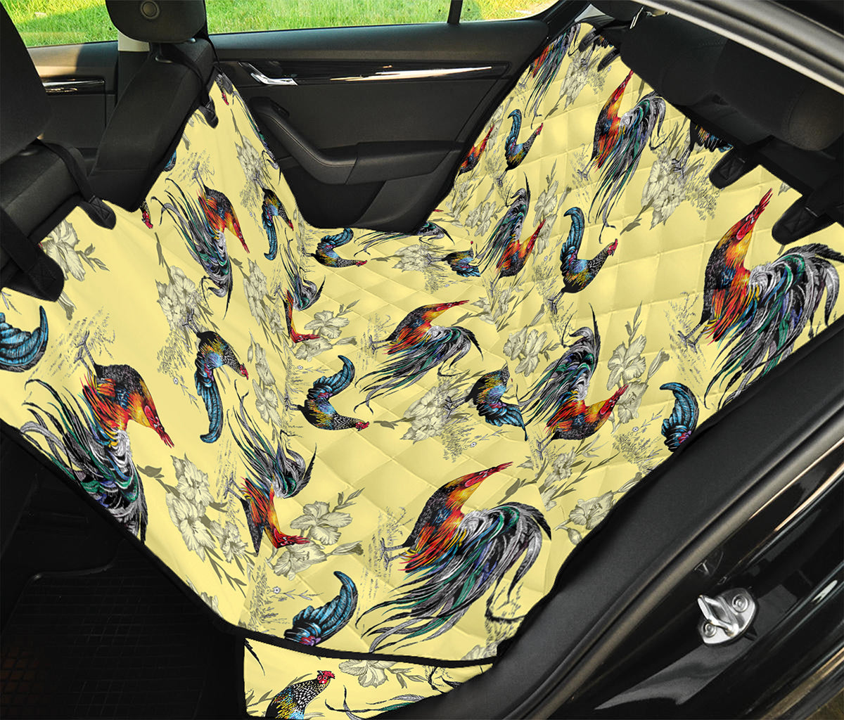 Rooster And Flower Pattern Print Pet Car Back Seat Cover