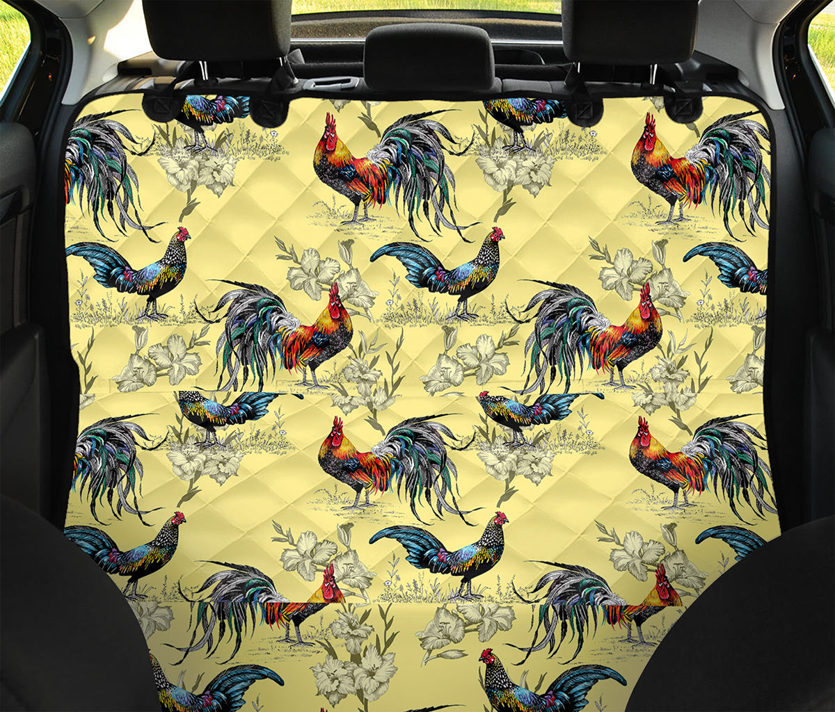 Rooster And Flower Pattern Print Pet Car Back Seat Cover