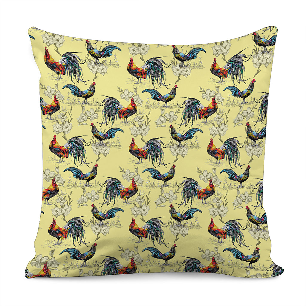 Rooster And Flower Pattern Print Pillow Cover