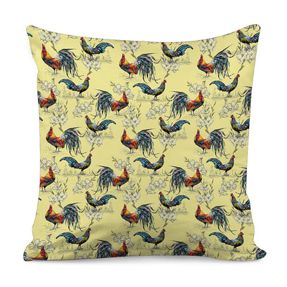 Rooster And Flower Pattern Print Pillow Cover