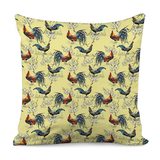 Rooster And Flower Pattern Print Pillow Cover