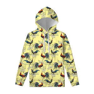 Rooster And Flower Pattern Print Pullover Hoodie