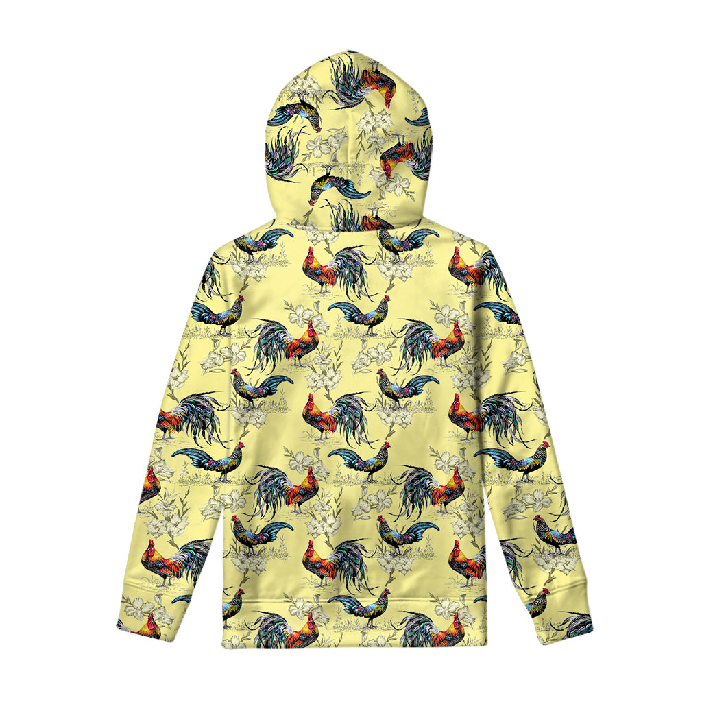 Rooster And Flower Pattern Print Pullover Hoodie