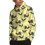 Rooster And Flower Pattern Print Pullover Hoodie