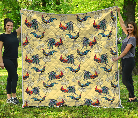 Rooster And Flower Pattern Print Quilt