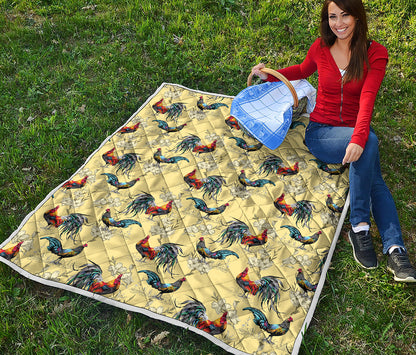 Rooster And Flower Pattern Print Quilt