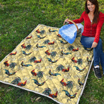 Rooster And Flower Pattern Print Quilt