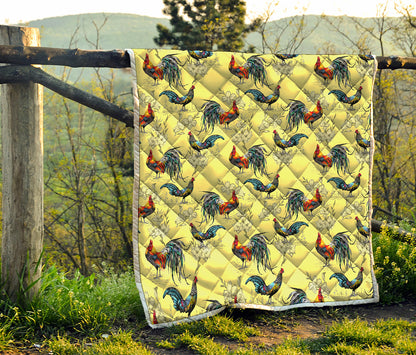 Rooster And Flower Pattern Print Quilt