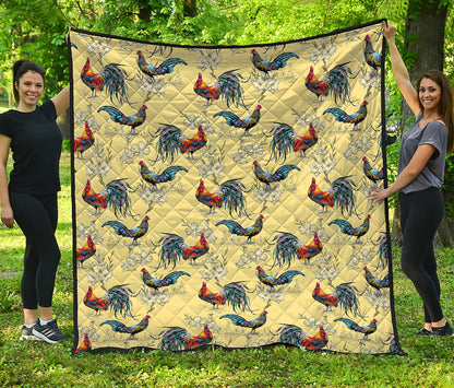 Rooster And Flower Pattern Print Quilt