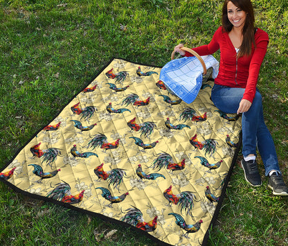 Rooster And Flower Pattern Print Quilt