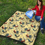 Rooster And Flower Pattern Print Quilt