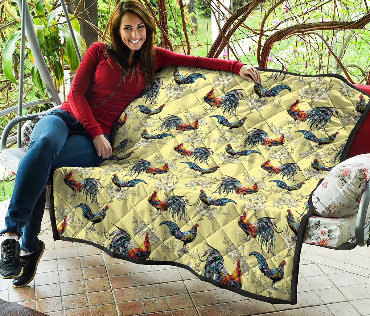 Rooster And Flower Pattern Print Quilt