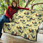 Rooster And Flower Pattern Print Quilt