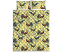Rooster And Flower Pattern Print Quilt Bed Set
