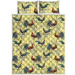 Rooster And Flower Pattern Print Quilt Bed Set