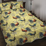Rooster And Flower Pattern Print Quilt Bed Set