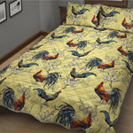 Rooster And Flower Pattern Print Quilt Bed Set