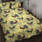 Rooster And Flower Pattern Print Quilt Bed Set