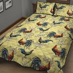 Rooster And Flower Pattern Print Quilt Bed Set