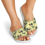 Rooster And Flower Pattern Print White Slide Sandals